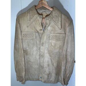 Small 1970s Wilson House of Suede Beverly Hills Tan Leather Shirt Jacket USA